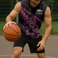 New Zealand Lawn Bowls Custom Sleeveless Hoodie Pink Maori Warrior Tribal Silver Fern LT9 - Polynesian Pride