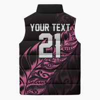 New Zealand Lawn Bowls Custom Sleeveless Puffer Jacket Pink Maori Warrior Tribal Silver Fern LT9 - Polynesian Pride