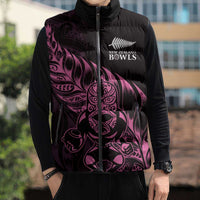 New Zealand Lawn Bowls Custom Sleeveless Puffer Jacket Pink Maori Warrior Tribal Silver Fern LT9 - Polynesian Pride