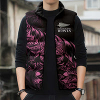 New Zealand Lawn Bowls Custom Sleeveless Puffer Jacket Pink Maori Warrior Tribal Silver Fern LT9 - Polynesian Pride
