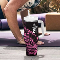 New Zealand Lawn Bowls Custom Tumbler With Handle Pink Maori Warrior Tribal Silver Fern LT9 - Polynesian Pride
