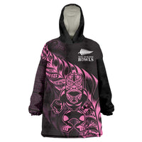 New Zealand Lawn Bowls Custom Wearable Blanket Hoodie Pink Maori Warrior Tribal Silver Fern LT9 One Size Pink - Polynesian Pride
