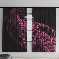 New Zealand Lawn Bowls Window Curtain Pink Maori Warrior Tribal Silver Fern LT9 With Hooks Pink - Polynesian Pride