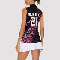 New Zealand Lawn Bowls Custom Women Sleeveless Polo Shirt Pink Maori Warrior Tribal Silver Fern - Polynesian Pride