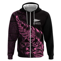 New Zealand Lawn Bowls Custom Zip Hoodie Pink Maori Warrior Tribal Silver Fern LT9 Zip Hoodie Pink - Polynesian Pride