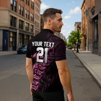 New Zealand Lawn Bowls Custom Zipper Polo Shirt Pink Maori Warrior Tribal Silver Fern LT9 - Polynesian Pride