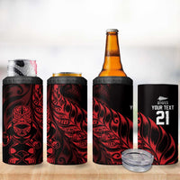 New Zealand Lawn Bowls Custom 4 in 1 Can Cooler Tumbler Red Maori Warrior Tribal Silver Fern LT9 - Polynesian Pride
