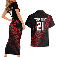 New Zealand Lawn Bowls Custom Couples Matching Short Sleeve Bodycon Dress and Hawaiian Shirt Red Maori Warrior Tribal Silver Fern LT9 - Polynesian Pride