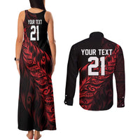 New Zealand Lawn Bowls Custom Couples Matching Tank Maxi Dress and Long Sleeve Button Shirt Red Maori Warrior Tribal Silver Fern LT9 - Polynesian Pride
