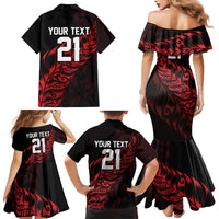 New Zealand Lawn Bowls Custom Family Matching Mermaid Dress and Hawaiian Shirt Red Maori Warrior Tribal Silver Fern LT9 - Polynesian Pride
