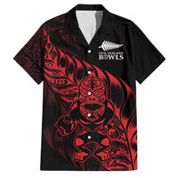 New Zealand Lawn Bowls Custom Family Matching Off The Shoulder Long Sleeve Dress and Hawaiian Shirt Red Maori Warrior Tribal Silver Fern LT9 Dad's Shirt - Short Sleeve Red - Polynesian Pride