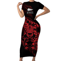 New Zealand Lawn Bowls Custom Family Matching Short Sleeve Bodycon Dress and Hawaiian Shirt Red Maori Warrior Tribal Silver Fern LT9 Mom's Dress Red - Polynesian Pride