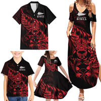 New Zealand Lawn Bowls Custom Family Matching Summer Maxi Dress and Hawaiian Shirt Red Maori Warrior Tribal Silver Fern LT9 - Polynesian Pride