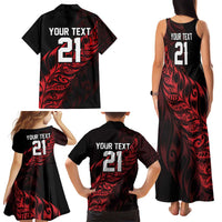 New Zealand Lawn Bowls Custom Family Matching Tank Maxi Dress and Hawaiian Shirt Red Maori Warrior Tribal Silver Fern LT9 - Polynesian Pride