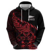 New Zealand Lawn Bowls Custom Hoodie Red Maori Warrior Tribal Silver Fern - Polynesian Pride