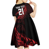 New Zealand Lawn Bowls Custom Kid Short Sleeve Dress Red Maori Warrior Tribal Silver Fern LT9 - Polynesian Pride