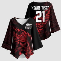 New Zealand Lawn Bowls Custom Kimono Sleeve Blouse Red Maori Warrior Tribal Silver Fern LT9 - Polynesian Pride