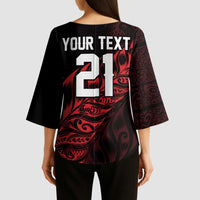 New Zealand Lawn Bowls Custom Kimono Sleeve Blouse Red Maori Warrior Tribal Silver Fern LT9 - Polynesian Pride