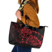 New Zealand Lawn Bowls Leather Tote Bag Red Maori Warrior Tribal Silver Fern LT9 Red - Polynesian Pride