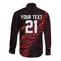 New Zealand Lawn Bowls Custom Long Sleeve Button Shirt Red Maori Warrior Tribal Silver Fern LT9 - Polynesian Pride