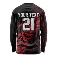 New Zealand Lawn Bowls Custom Long Sleeve Shirt Red Maori Warrior Tribal Silver Fern LT9 - Polynesian Pride
