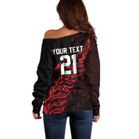 New Zealand Lawn Bowls Custom Off Shoulder Sweater Red Maori Warrior Tribal Silver Fern LT9 - Polynesian Pride