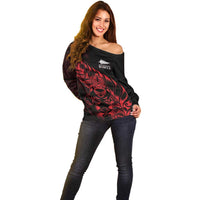 New Zealand Lawn Bowls Custom Off Shoulder Sweater Red Maori Warrior Tribal Silver Fern LT9 - Polynesian Pride