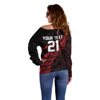 New Zealand Lawn Bowls Custom Off Shoulder Sweater Red Maori Warrior Tribal Silver Fern LT9 - Polynesian Pride