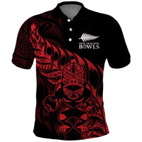 New Zealand Lawn Bowls Custom Polo Shirt Red Maori Warrior Tribal Silver Fern LT9 Red - Polynesian Pride
