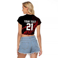 New Zealand Lawn Bowls Custom Raglan Cropped T Shirt Red Maori Warrior Tribal Silver Fern LT9 - Polynesian Pride