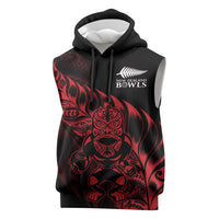 New Zealand Lawn Bowls Custom Sleeveless Hoodie Red Maori Warrior Tribal Silver Fern LT9 Red - Polynesian Pride