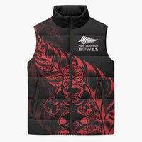 New Zealand Lawn Bowls Custom Sleeveless Puffer Jacket Red Maori Warrior Tribal Silver Fern LT9 Unisex Red - Polynesian Pride