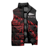 New Zealand Lawn Bowls Custom Sleeveless Puffer Jacket Red Maori Warrior Tribal Silver Fern LT9 - Polynesian Pride