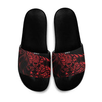 New Zealand Lawn Bowls Slide Sandals Red Maori Warrior Tribal Silver Fern LT9 Red - Polynesian Pride