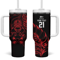 New Zealand Lawn Bowls Custom Tumbler With Handle Red Maori Warrior Tribal Silver Fern LT9 One Size: 40 oz Red - Polynesian Pride
