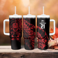 New Zealand Lawn Bowls Custom Tumbler With Handle Red Maori Warrior Tribal Silver Fern LT9 - Polynesian Pride