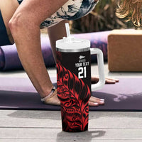 New Zealand Lawn Bowls Custom Tumbler With Handle Red Maori Warrior Tribal Silver Fern LT9 - Polynesian Pride