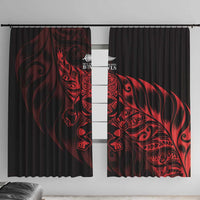 New Zealand Lawn Bowls Window Curtain Red Maori Warrior Tribal Silver Fern LT9 With Hooks Red - Polynesian Pride