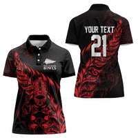New Zealand Lawn Bowls Custom Women Polo Shirt Red Maori Warrior Tribal Silver Fern - Polynesian Pride