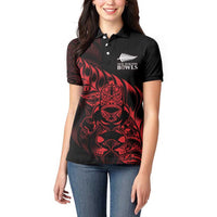 New Zealand Lawn Bowls Custom Women Polo Shirt Red Maori Warrior Tribal Silver Fern LT9 - Polynesian Pride