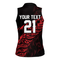 New Zealand Lawn Bowls Custom Women Sleeveless Polo Shirt Red Maori Warrior Tribal Silver Fern - Polynesian Pride