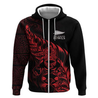 New Zealand Lawn Bowls Custom Zip Hoodie Red Maori Warrior Tribal Silver Fern LT9 Zip Hoodie Red - Polynesian Pride