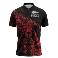 New Zealand Lawn Bowls Custom Zipper Polo Shirt Red Maori Warrior Tribal Silver Fern LT9 Red - Polynesian Pride