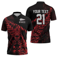 New Zealand Lawn Bowls Custom Zipper Polo Shirt Red Maori Warrior Tribal Silver Fern LT9 - Polynesian Pride
