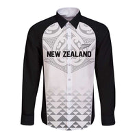 World Football 2026 New Zealand Custom Long Sleeve Button Shirt All White Fern Maori Tribal LT9 Unisex White - Polynesian Pride