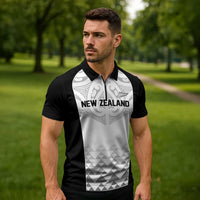 World Football 2026 New Zealand Custom Zipper Polo Shirt All White Fern Maori Tribal LT9 - Polynesian Pride