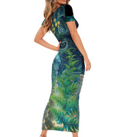 New Zealand Matariki Waipuna-a-rangi Short Sleeve Bodycon Dress He Roimata o Rangi LT9 - Polynesian Pride