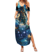 New Zealand Matariki Waita Family Matching Summer Maxi Dress and Hawaiian Shirt The Way Of The Water LT9 Mom's Dress Black - Polynesian Pride