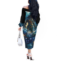 New Zealand Matariki Waita Off The Shoulder Long Sleeve Dress The Way Of The Water LT9 - Polynesian Pride