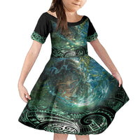New Zealand Matariki Waiti Family Matching Puletasi and Hawaiian Shirt Waimori and The Origin Of Life LT9 Daughter's Dress Black - Polynesian Pride